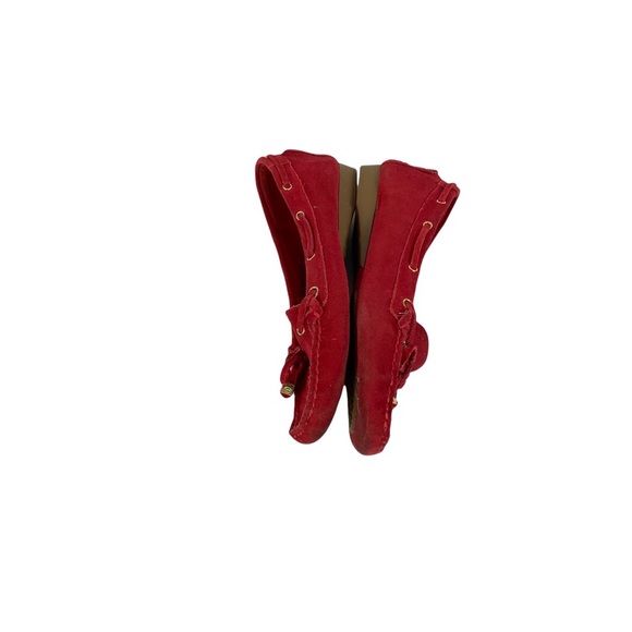 Michael Kors Moc Suede loafer flats size 6 red tassels gold hardware - Picture 2 of 7